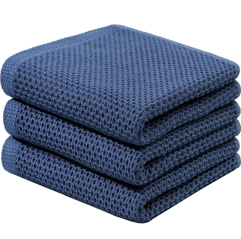 DORMICO DORMIC0 Cotton Waffle Weave Kitchen Dish Cloths, Ultra Soft Absorbent Quick Drying Dish Towels, 13.4 x 13.4 Inch (Pack of 3, Dark Blue) - Image 1