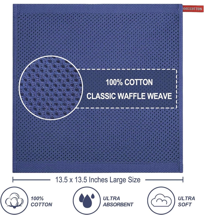 DORMICO DORMIC0 Cotton Waffle Weave Kitchen Dish Cloths, Ultra Soft Absorbent Quick Drying Dish Towels, 13.4 x 13.4 Inch (Pack of 3, Dark Blue) - Image 3