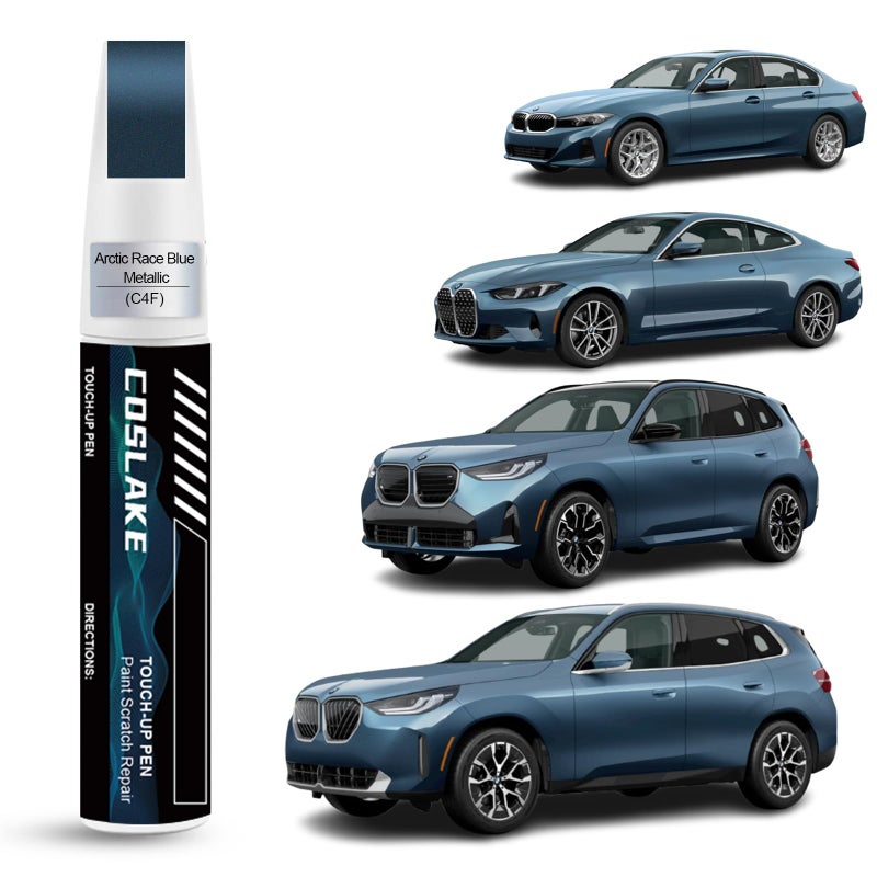 COSLAKE Car Touch Up PaintArctic Race Blue MetallicC4F for BMW Car Paint Scratch Repair Kit Quick Easy Solution to Repair 2 in 1 Scratch Remover Pen with ColorMatched