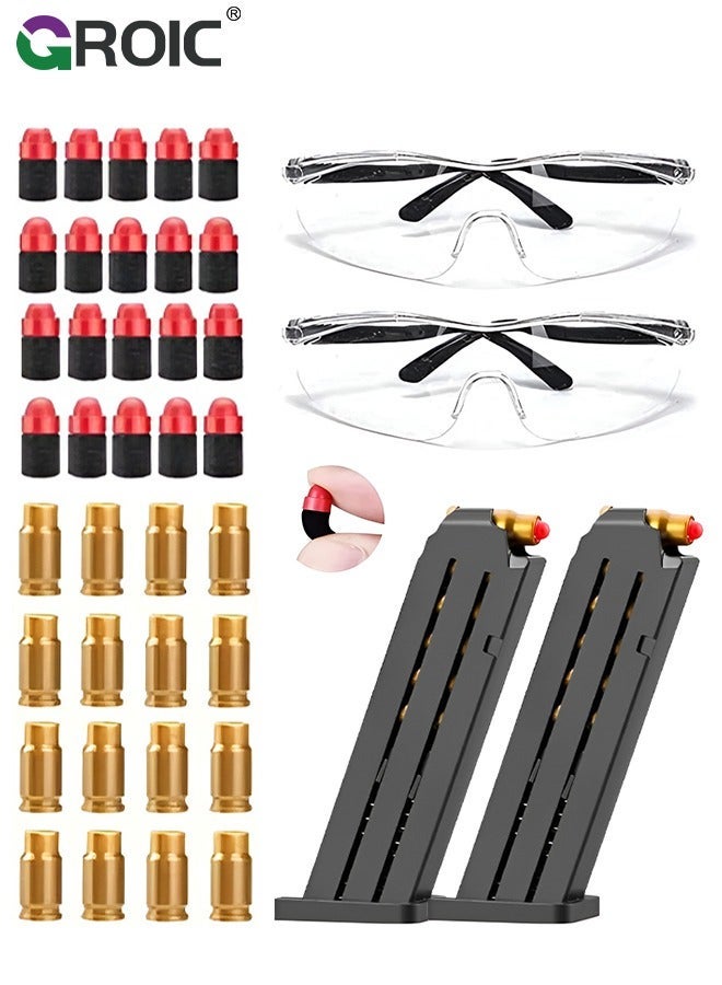 GROIC 20 Pcs Soft Bullets, 16 Pcs Shells for Soft Bullet Toy Gun,Safety EVA Foam Bullet Refill Kit for Shell Ejecting Toy Gun,Toy Bulle Ammo Pack Toy Accessories with Magazine and Goggles - Image 1