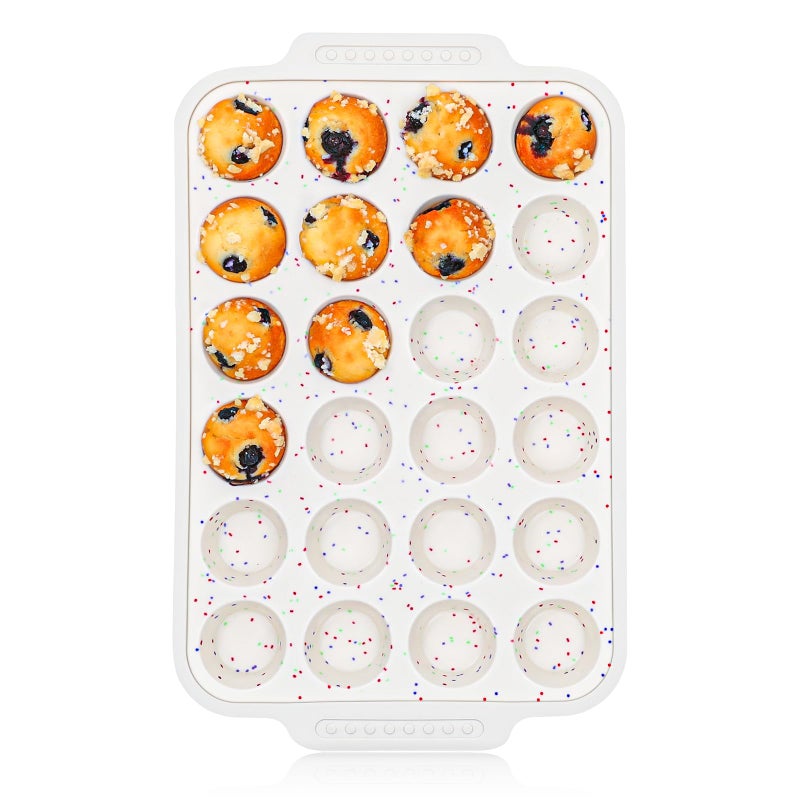 Vinino Silicone Mini Muffin Pan for Baking, 24 Cups Mini Cupcake Pan with Reinforced Frame, Nonstick Muffin Tray with Non-Slip Handle, Silicone Molds for Oven, BPA Free, Dishwasher Safe - Image 1