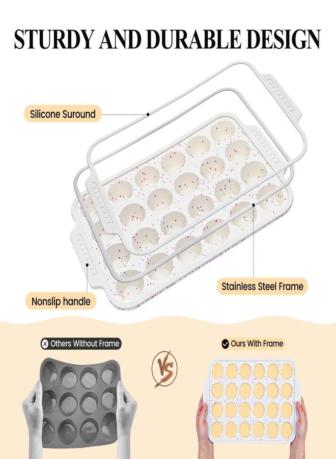 Vinino Silicone Mini Muffin Pan for Baking, 24 Cups Mini Cupcake Pan with Reinforced Frame, Nonstick Muffin Tray with Non-Slip Handle, Silicone Molds for Oven, BPA Free, Dishwasher Safe - Image 2