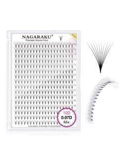 NAGARAKU NAGARAKU Premade Fans Eyelash Extensions Thin Pointy Base 10D Volume Sharp Narrow Stem 0.07mm D curl 9-14mm Mix Clusters Russian Pre Fanned Fluffy Matte Black  - Image 1