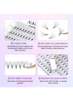 NAGARAKU NAGARAKU Premade Fans Eyelash Extensions Thin Pointy Base 10D Volume Sharp Narrow Stem 0.07mm D curl 9-14mm Mix Clusters Russian Pre Fanned Fluffy Matte Black  - Image 3