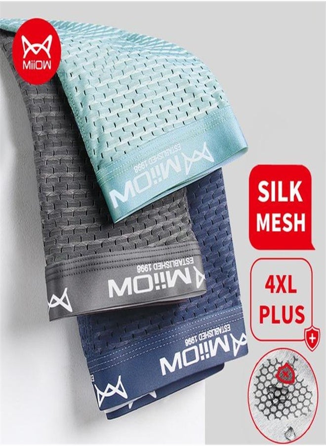 MIIOW 3Pcs  Mesh Men Boxer Underwear Graphene Antibacterial Male Panties Ice Silk Underpants Breathable  Boxershort  - Image 2