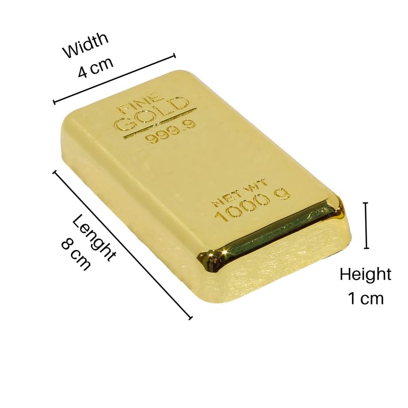 True-Ally Fake Gold Bar Paperweight – Luxurious Desk Accessory, Stylish Stationery Gift for Office, Home, Men & Women | Realistic Gold-Plated Finish Paper Weight- 8x4x1 cm - Pack of 1 - Image 2