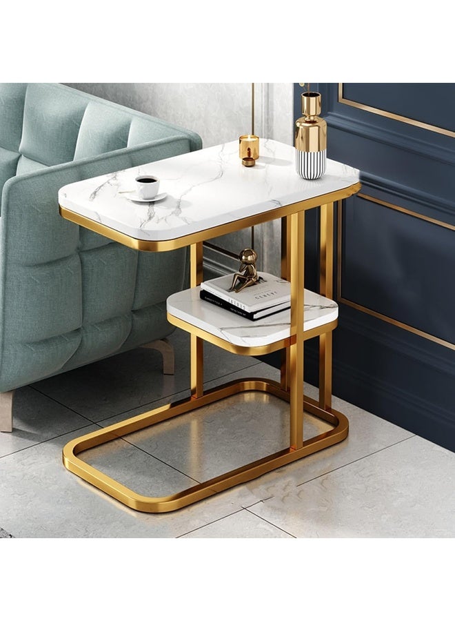 SUPAAR Sofa Side Table, Safe Rounded Corner Design, Living Room Side Cabinet, Double-layer Storage, Small Balcony Storage Table, Painted Steel Frame - Image 2