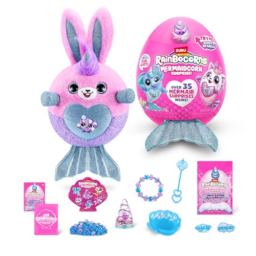 Rainbocorns Mermaidcorn (Bunny) by ZURU, Collectible Plush, Mermaid Surprises, Cuddle Plush Stuffed Animal, Surprise Egg, Stickers, Magic Sands & Bubble Mixture, for Girls 3+ Up - Image 1