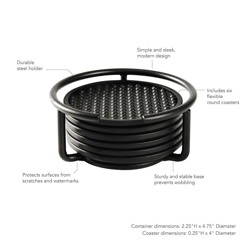 Spectrum Diversified Euro Set Set of 6 Waterproof, Flexible Holder, Coasters for Hot & Cold Drinks, 1, Black - Image 2