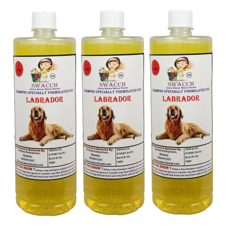 swacch Labrador Dog Shampoo + Dumbbell Toy I Durable Rubber Dog Toy for Chewing I Playing,Teeth Cleaning & Training Toy I Combo Pack I 1 Litre Pack of 3 Lemon - Image 2