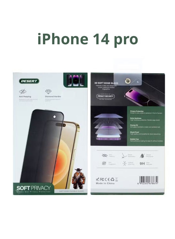 Desert Diamond Hardness Soft Privacy Screen Protector for iPhone 14 PRO , Anti-Spying - Image 4
