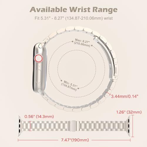 MoKo Slim Metal Band Compatible with Apple Watch Series 11/10 42mm, 9/8/7 41mm, SE3/SE2/SE/6/5/4 40mm, 3/2/1 38mm, Stainless Steel Thin Band Replacement Strap iWatch Wristband for Women, Starlight - Image 5