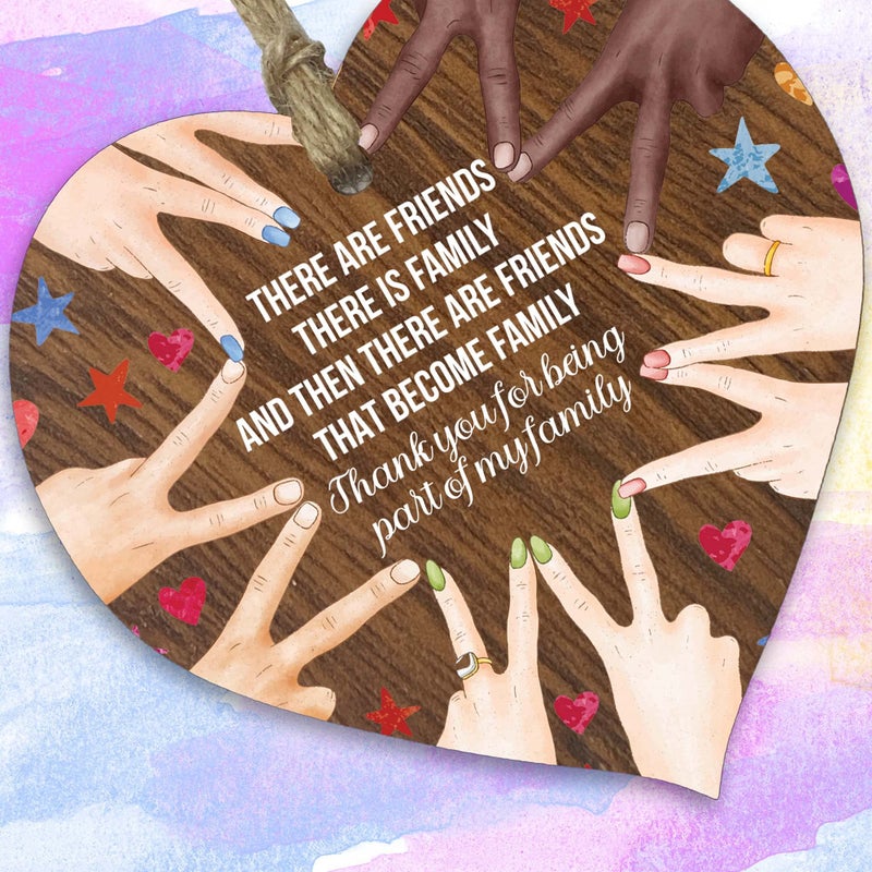 Stuff4 Best Friends Gifts  Friend Are Like Family  Friends Gifts for Women Light Wooden Heart Sign Plaque  Friend Gift  Handmade Decorative Accessories Hearts  Plaques with Quotes  Gift for Friend - Image 2