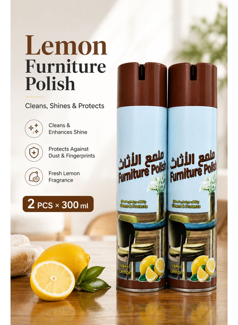 Pack of 2 Furniture Polish Spray Lemon 300ml – Wood Furniture Cleaner & Polish, Cleans, Protects & Restores Shine for Tables, Cabinets, Doors & Wooden Surfaces - Image 5