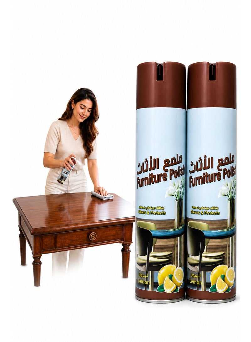 Pack of 2 Furniture Polish Spray Lemon 300ml – Wood Furniture Cleaner & Polish, Cleans, Protects & Restores Shine for Tables, Cabinets, Doors & Wooden Surfaces - Image 1