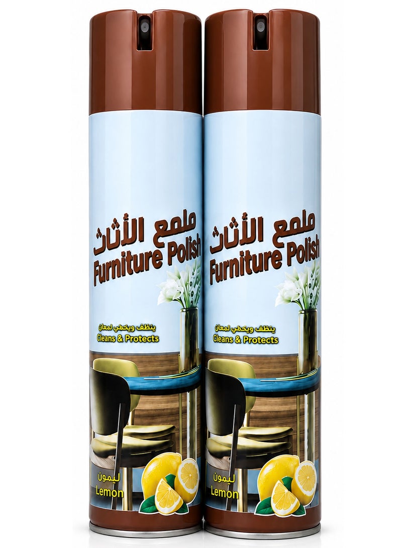 Pack of 2 Furniture Polish Spray Lemon 300ml – Wood Furniture Cleaner & Polish, Cleans, Protects & Restores Shine for Tables, Cabinets, Doors & Wooden Surfaces - Image 2