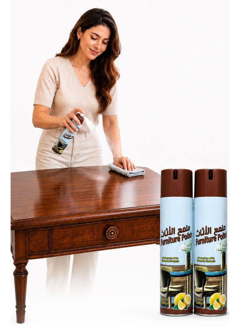 Pack of 2 Furniture Polish Spray Lemon 300ml – Wood Furniture Cleaner & Polish, Cleans, Protects & Restores Shine for Tables, Cabinets, Doors & Wooden Surfaces - Image 4