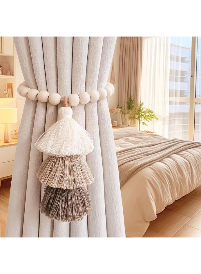 Goolsky 1PC Wooden Bead Curtain Tieback, Magnetic Curtain Tieback, Boho Curtain Tieback, Farmhouse Curtain Tieback, Curtain Tie Backs for Home Wall Holiday Decoration (Coffee) - Image 2