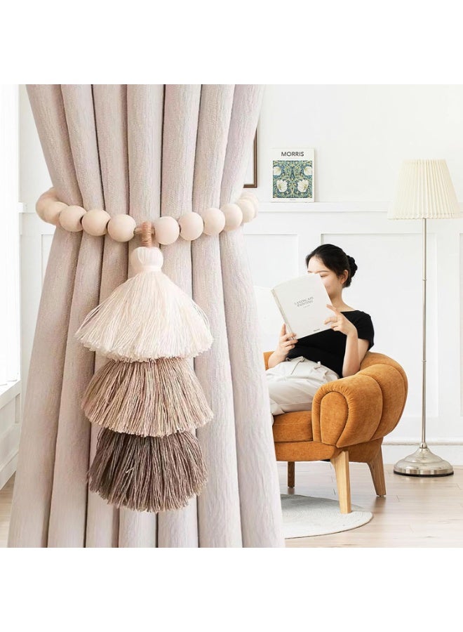 Goolsky 1PC Wooden Bead Curtain Tieback, Magnetic Curtain Tieback, Boho Curtain Tieback, Farmhouse Curtain Tieback, Curtain Tie Backs for Home Wall Holiday Decoration (Coffee) - Image 1