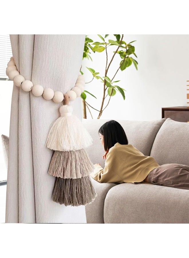 Goolsky 1PC Wooden Bead Curtain Tieback, Magnetic Curtain Tieback, Boho Curtain Tieback, Farmhouse Curtain Tieback, Curtain Tie Backs for Home Wall Holiday Decoration (Coffee) - Image 3