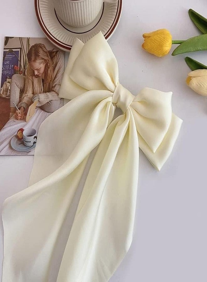 RHOSYN Hair Bows Claw Clip For Women Large Satin Silk Bow Hair Clip Soft Long Tails Metal Clips Bow Tie Hair Clip For Girls (Pack of 1,Cream) - Image 4