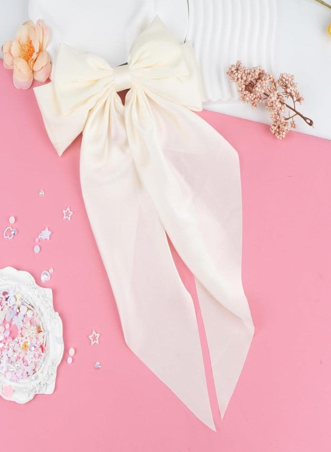 RHOSYN Hair Bows Claw Clip For Women Large Satin Silk Bow Hair Clip Soft Long Tails Metal Clips Bow Tie Hair Clip For Girls (Pack of 1,Cream) - Image 3