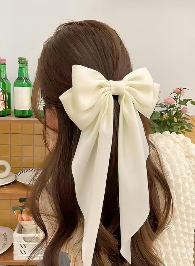 RHOSYN Hair Bows Claw Clip For Women Large Satin Silk Bow Hair Clip Soft Long Tails Metal Clips Bow Tie Hair Clip For Girls (Pack of 1,Cream) - Image 1