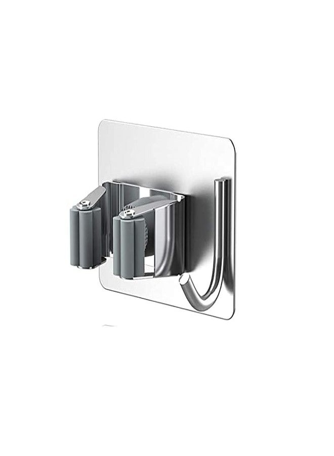 Swaze Adhesive Mop Holder and Broom Holder Wall Mounted Steel | Broom Stick Holder Wall Mounted for Home No Drilling (Pk of 1, Silver - 1 slot) - Image 1