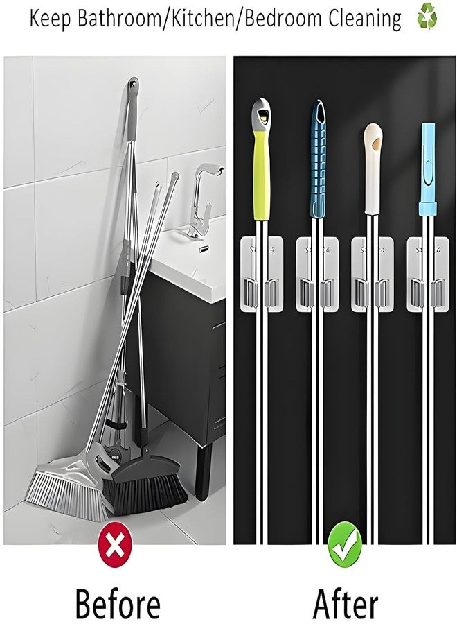 Swaze Adhesive Mop Holder and Broom Holder Wall Mounted Steel | Broom Stick Holder Wall Mounted for Home No Drilling (Pk of 1, Silver - 1 slot) - Image 5