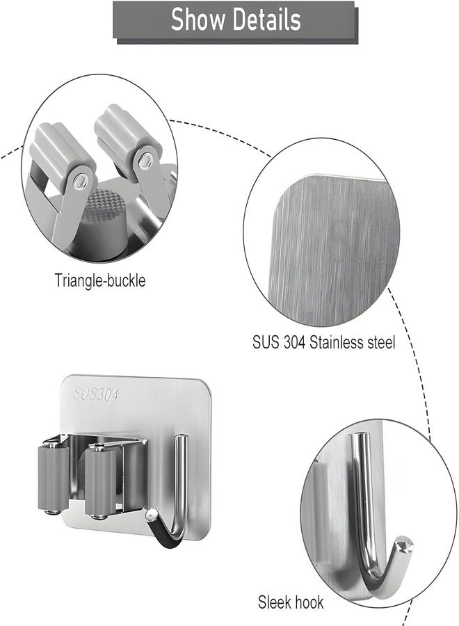 Swaze Adhesive Mop Holder and Broom Holder Wall Mounted Steel | Broom Stick Holder Wall Mounted for Home No Drilling (Pk of 1, Silver - 1 slot) - Image 4