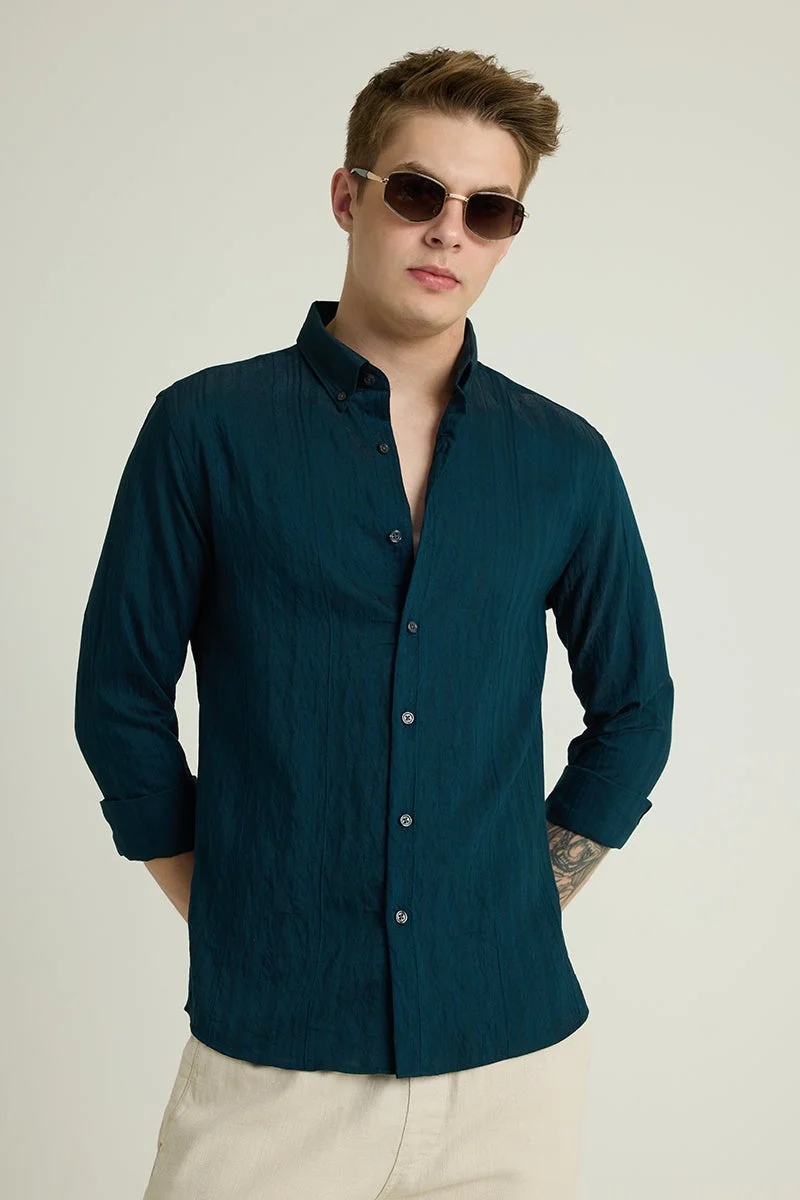SNITCH Teal Textured Slim Fit Shirt