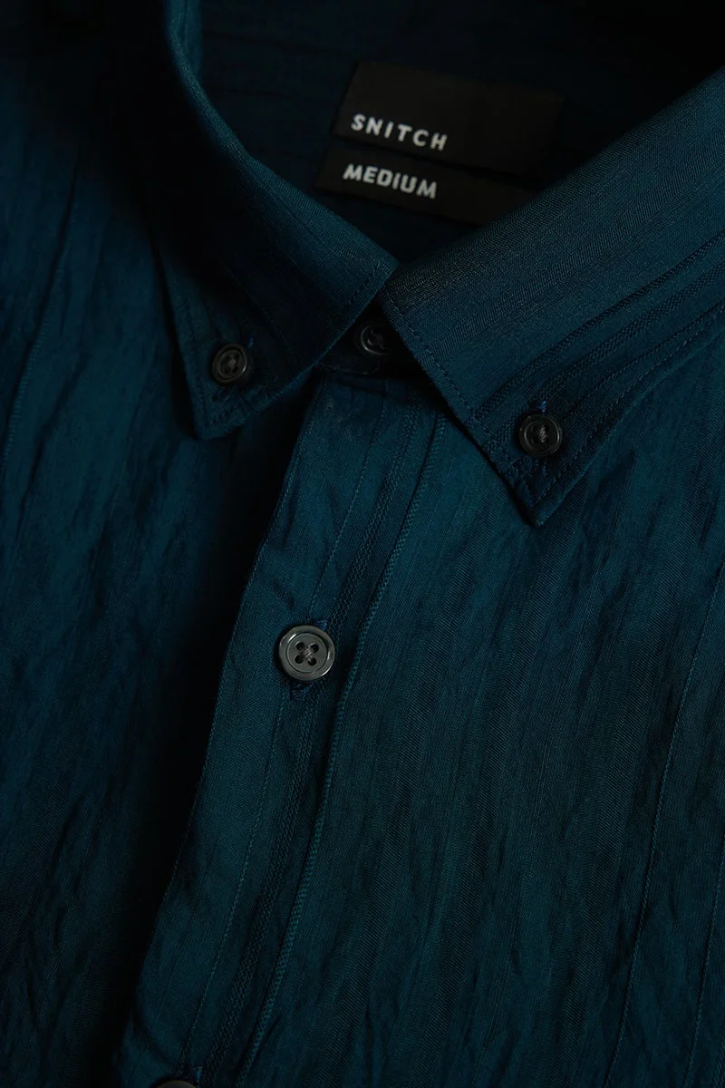SNITCH Teal Textured Slim Fit Shirt