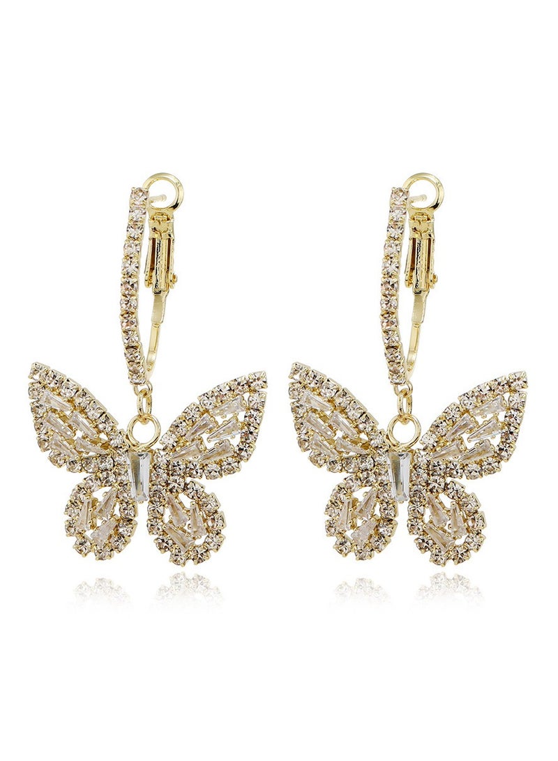 Elegant Gold Plated Hoop Rhinestone Sparkling ButterflyEarrings For Women - Image 1