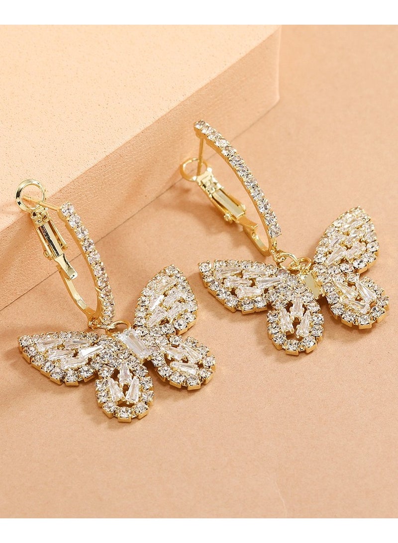 Elegant Gold Plated Hoop Rhinestone Sparkling ButterflyEarrings For Women - Image 2