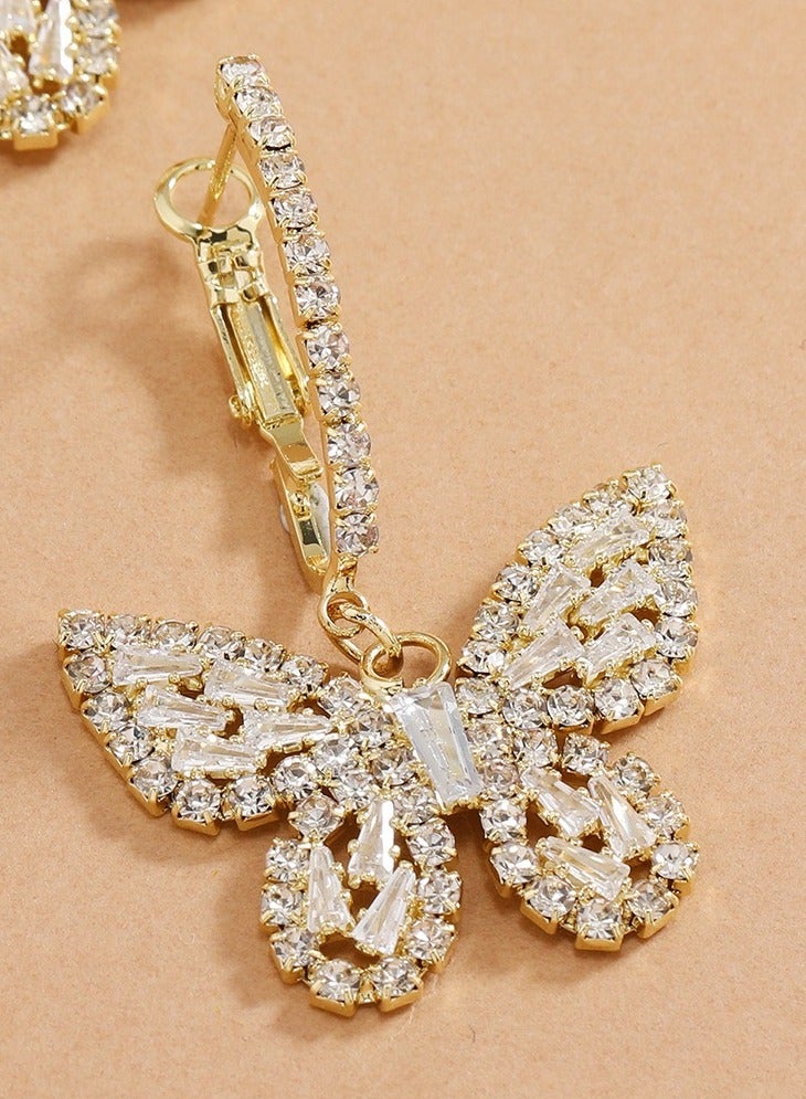 Elegant Gold Plated Hoop Rhinestone Sparkling ButterflyEarrings For Women - Image 3