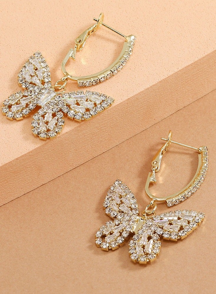 Elegant Gold Plated Hoop Rhinestone Sparkling ButterflyEarrings For Women - Image 5