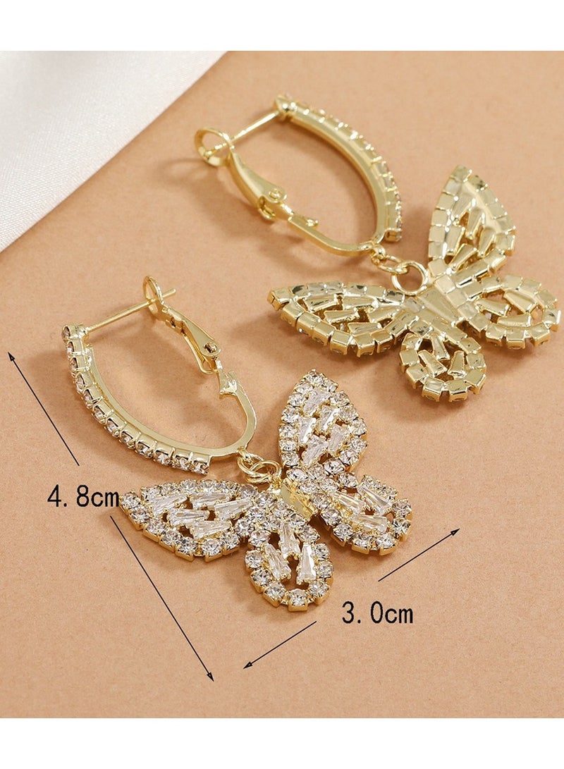 Elegant Gold Plated Hoop Rhinestone Sparkling ButterflyEarrings For Women - Image 4