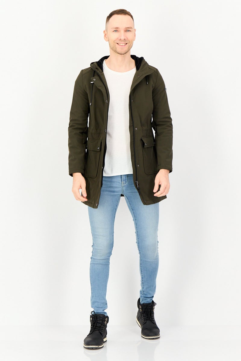 DKNY Men Solid Parka Jacket, Army Green - Image 3