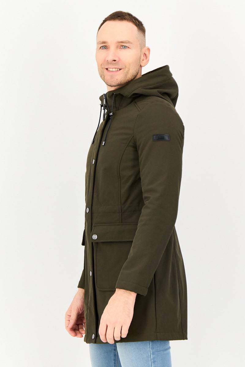 DKNY Men Solid Parka Jacket, Army Green - Image 4