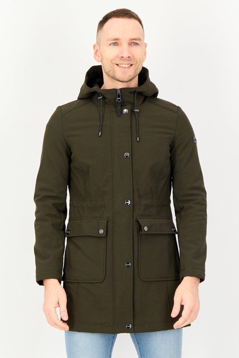 DKNY Men Solid Parka Jacket, Army Green - Image 1