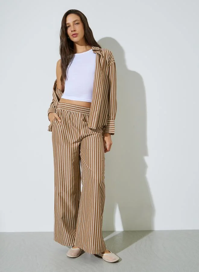 Styli Brown Striped Wide Leg Trousers