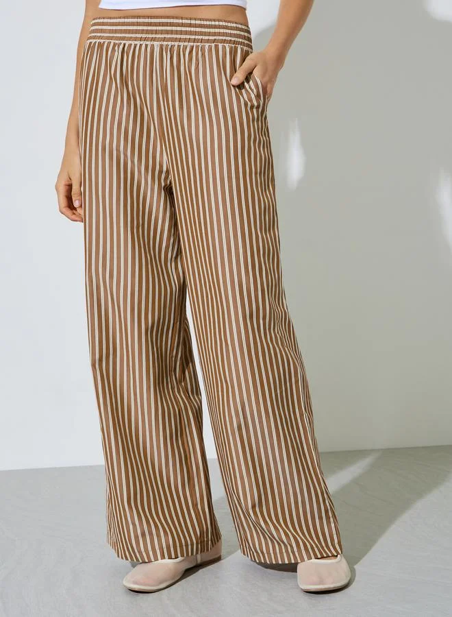 Styli Brown Striped Wide Leg Trousers