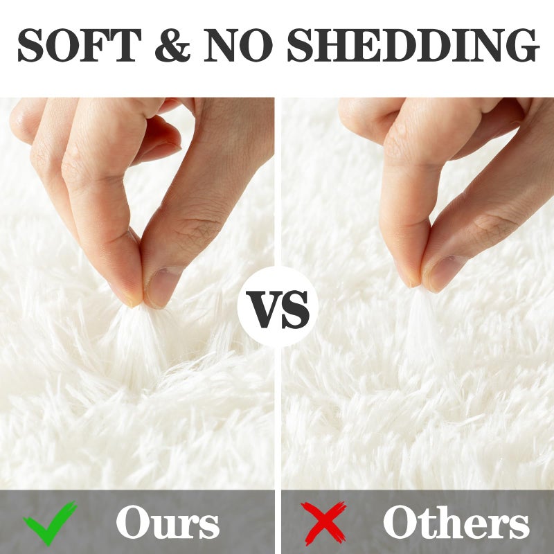 WISH TREE Soft Fluffy Area Rug for Bedroom, Cream White Fuzzy Shaggy Oval Throw Rugs for Bedside, Non-Slip Cozy Plush Shag Carpet for Kids Room Nursery Dorm Living Room, 2.6 x 5.3 Feet - Image 5