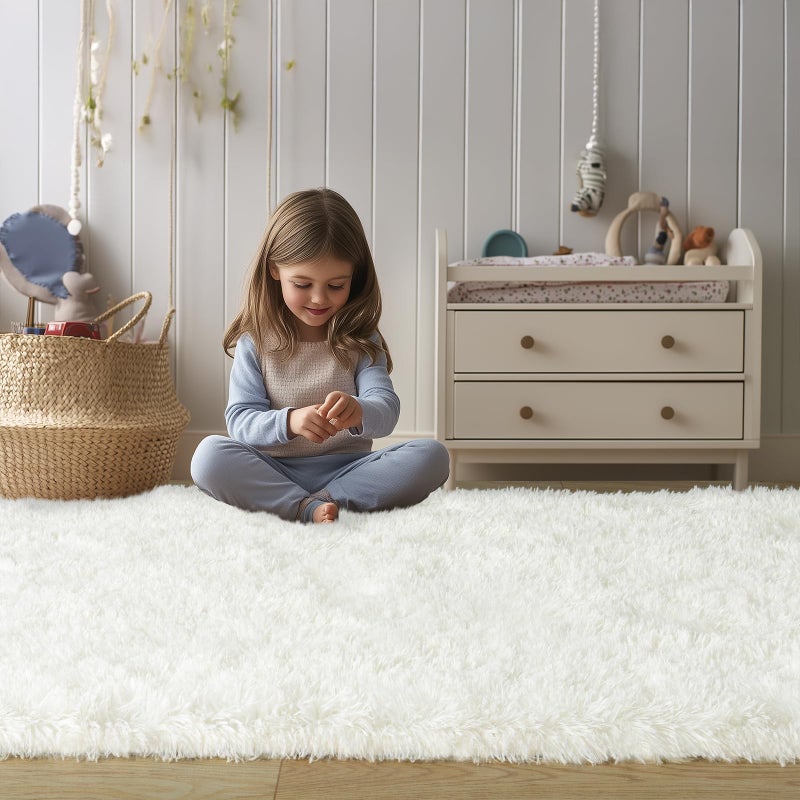 WISH TREE Soft Fluffy Area Rug for Bedroom, Cream White Fuzzy Shaggy Oval Throw Rugs for Bedside, Non-Slip Cozy Plush Shag Carpet for Kids Room Nursery Dorm Living Room, 2.6 x 5.3 Feet - Image 3