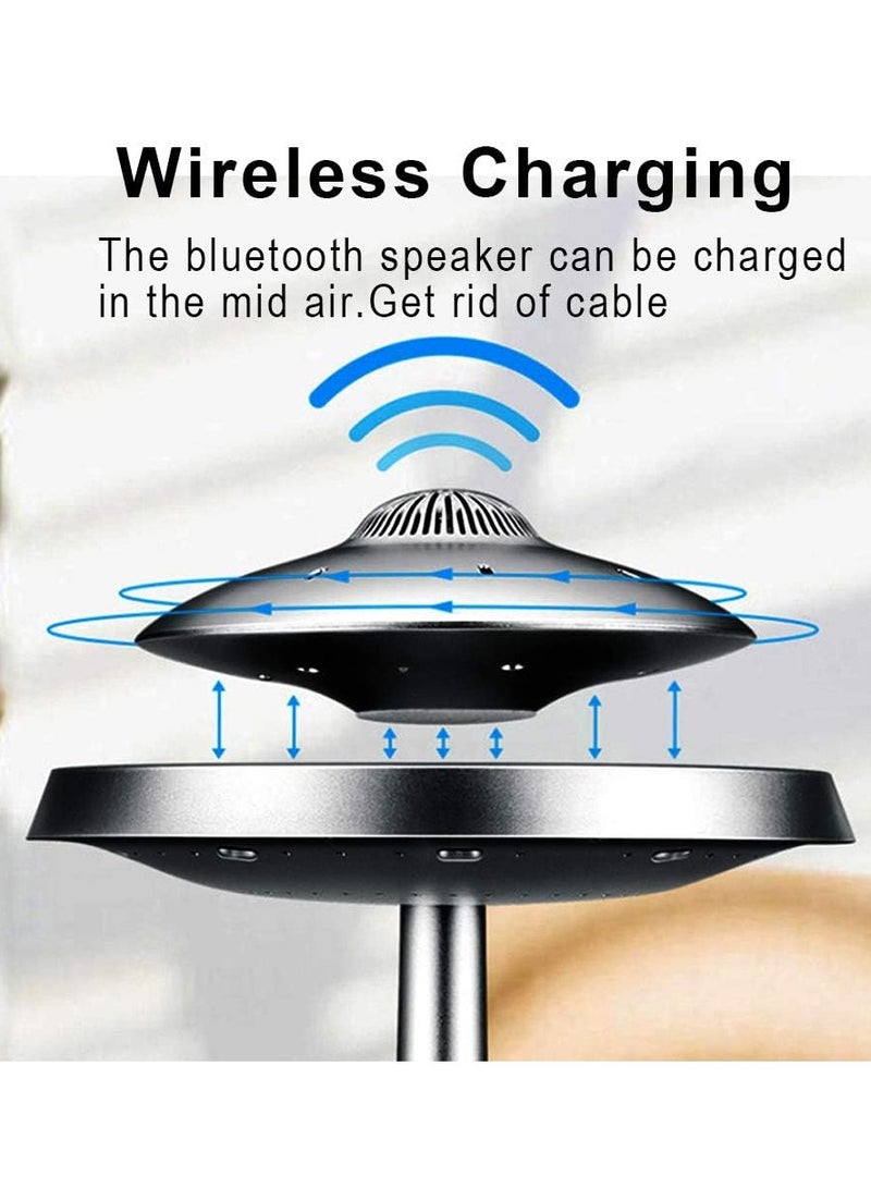 دراكسون مكبر صوت طائر ، مكبر صوت بلوتوث مغناطيسي UFO V4.0، مكبر صوت بلوتوث بمصباح LED مع صوت ستيريو 5 وات، شحن لاسلكي، دوران 360 درجة، للمنزل/المكتب، ديكور غرفة النوم، هدايا (فضي) - Image 4