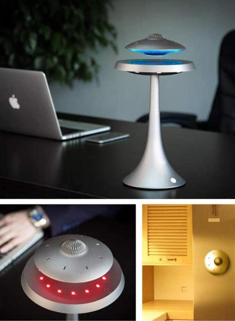 دراكسون مكبر صوت طائر ، مكبر صوت بلوتوث مغناطيسي UFO V4.0، مكبر صوت بلوتوث بمصباح LED مع صوت ستيريو 5 وات، شحن لاسلكي، دوران 360 درجة، للمنزل/المكتب، ديكور غرفة النوم، هدايا (فضي) - Image 5