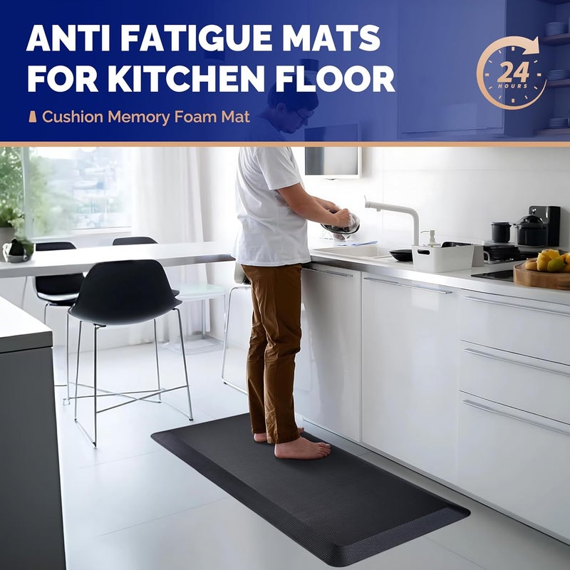 FEATOL 2 Packs Kitchen Mats Cushioned Anti Fatigue  910 Extra Thick Standing Desk Mat Memory Foam Ergonomic Floor Padded Comfort at Home Kitchen Office Garage  NOT PVC 17 x 24 Black - Image 2