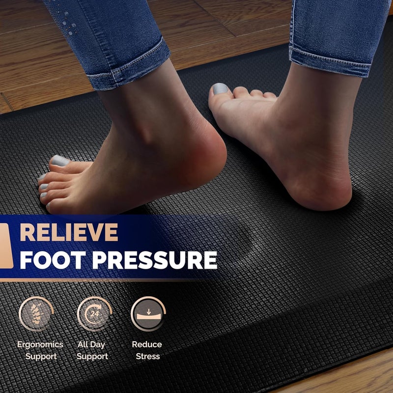 FEATOL 2 Packs Kitchen Mats Cushioned Anti Fatigue  910 Extra Thick Standing Desk Mat Memory Foam Ergonomic Floor Padded Comfort at Home Kitchen Office Garage  NOT PVC 17 x 24 Black - Image 3