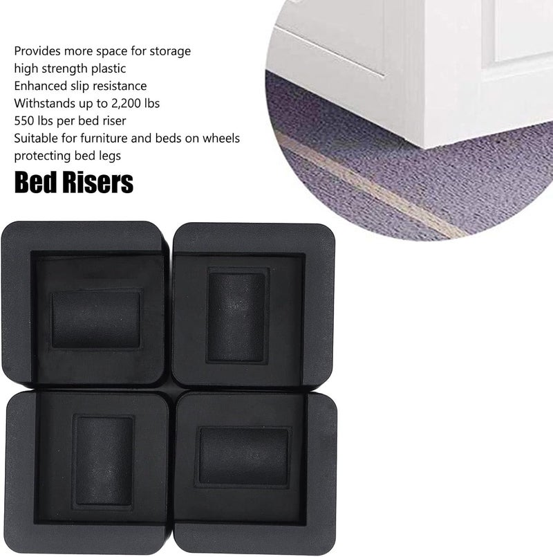 Tyenaza 4pcs Bed Risers Corner, Fixed Casters Increasing Height 2200 Lb Load Bearing Plastic Furniture Leg Risers for Home - Image 2
