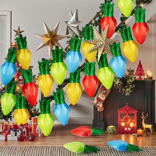 DBKL 60 Pcs Christmas Balloons Xmas Light Bulb Foil Balloons in Red Blue Gold Green for Christmas Party Decorations - Image 5